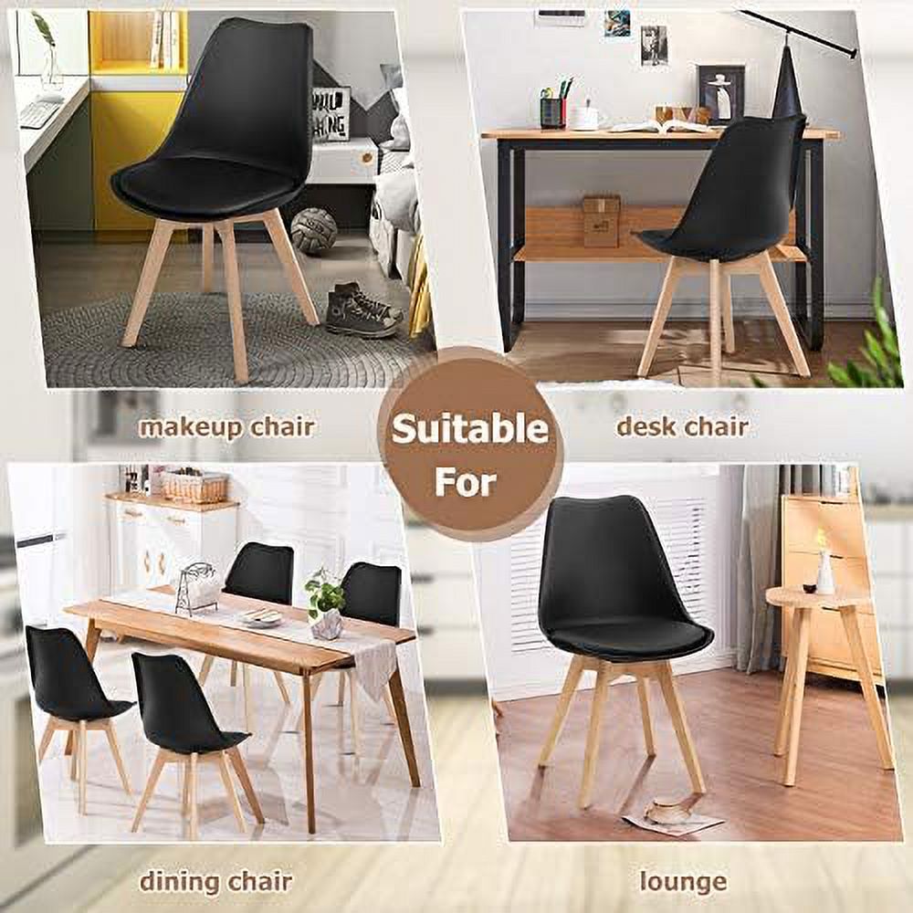 Set of 4 Upholstered Dining Chairs with Padded Seat and Solid Wood Legs P1802
