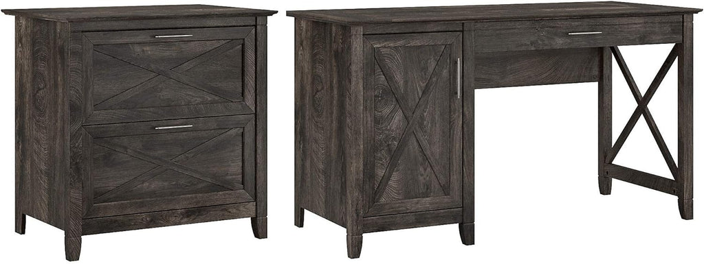 54W Cape Cod Gray Computer Desk with 2 Drawer File Cabinet G810