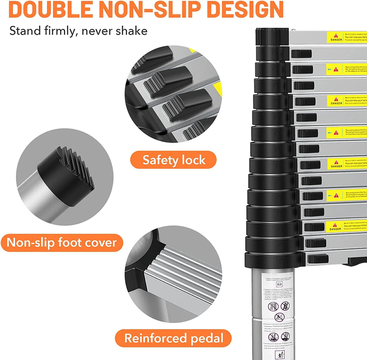12.5FT Aluminum Telescoping Ladder, 330lbs Capacity O269