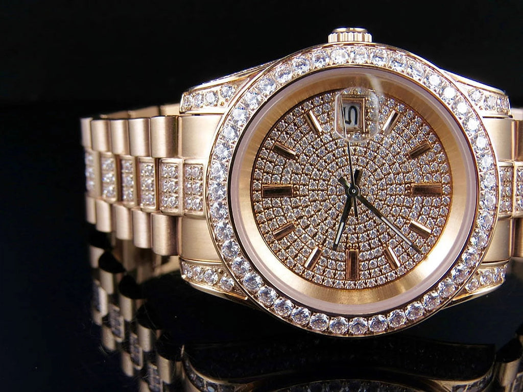 Rose Gold Stainless Steel Simulated Diamond Watch 41MM N384677