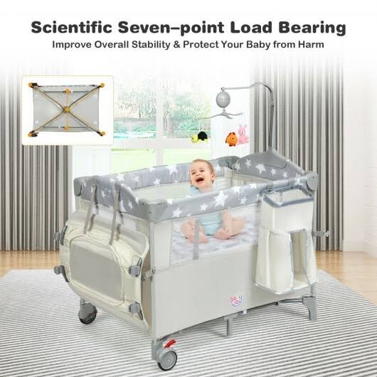 Beige Portable Baby Bassinet Crib Playard with Diaper Changer D833
