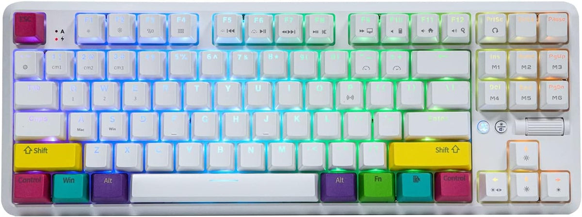 87 Keys Bluetooth Wired/Wireless Mechanical Keyboard with RGB Backlit, Red Switch, White R8647