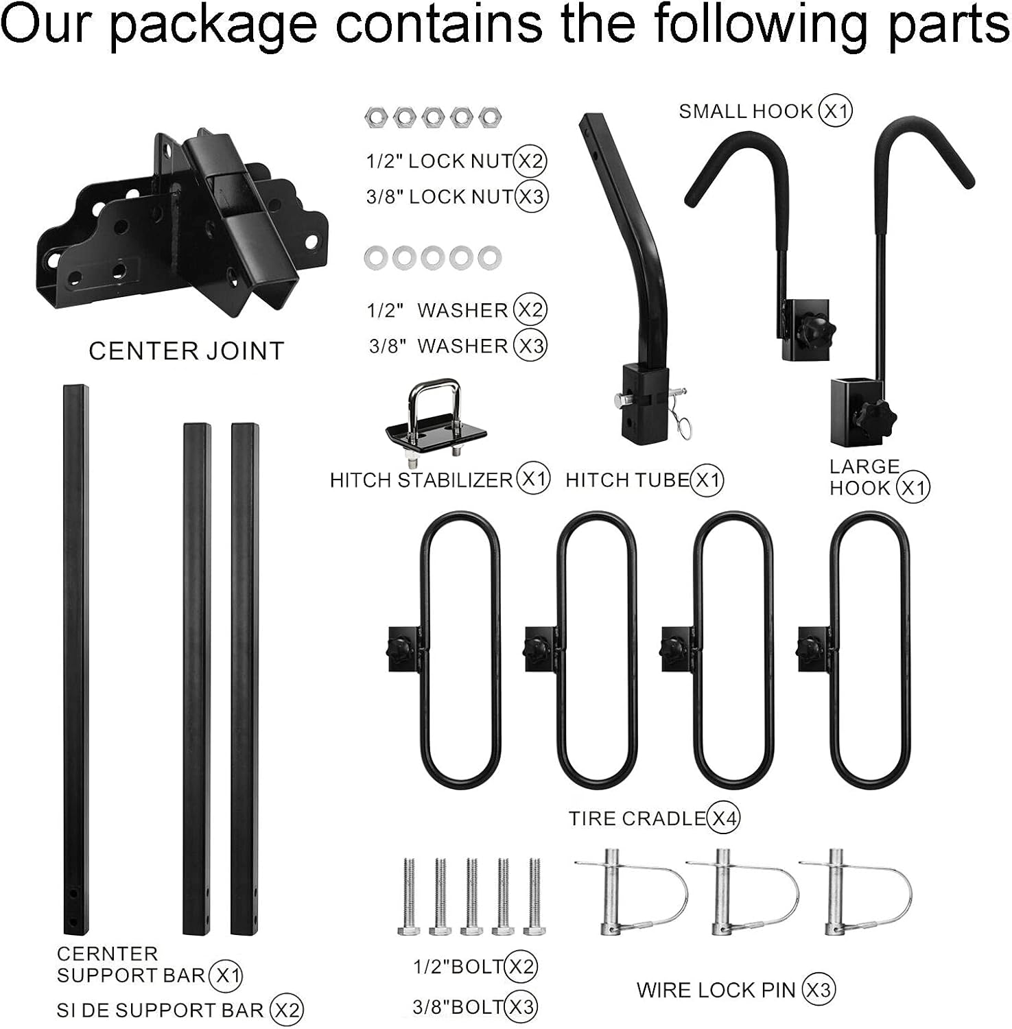 Hitch Mount Bike Rack, Tray Style Carrier Rack, 2 Bicycle Rack with 1.25 and 2 Hitch Receiver X50258