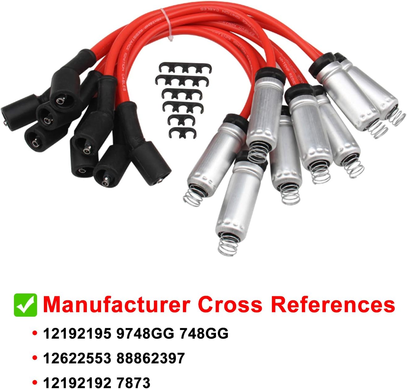 8Pcs Ignition Coils Pack Round Type + 8Pcs 8mm Spark Plug Wire Set H147632