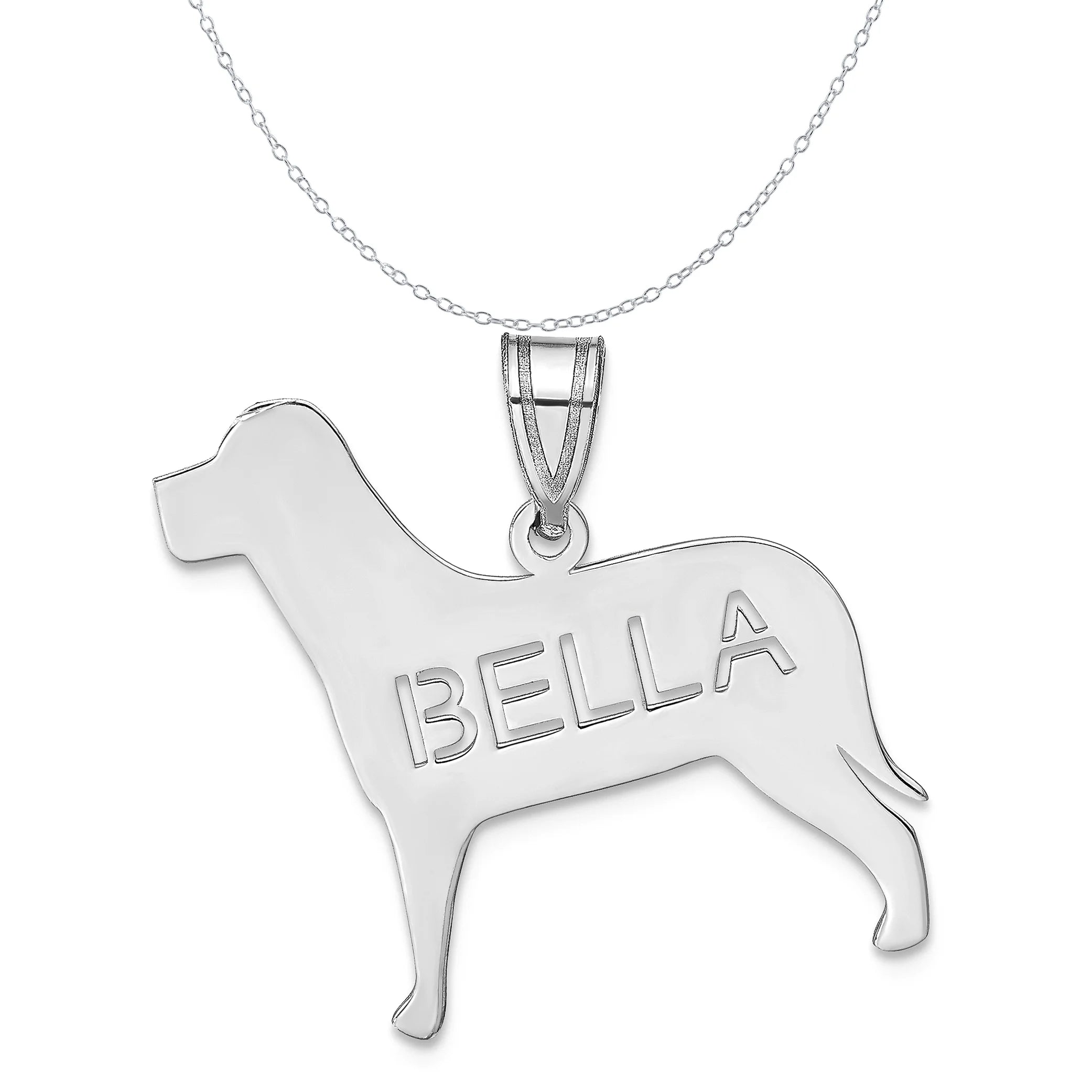 Sterling Silver Rhodium-Plated Dog Name Pendant and Cable Chain Necklace 20" W4518